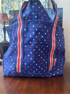 Lilly Pulitzer Blue Canvas Tote with Red and White Dot Accents